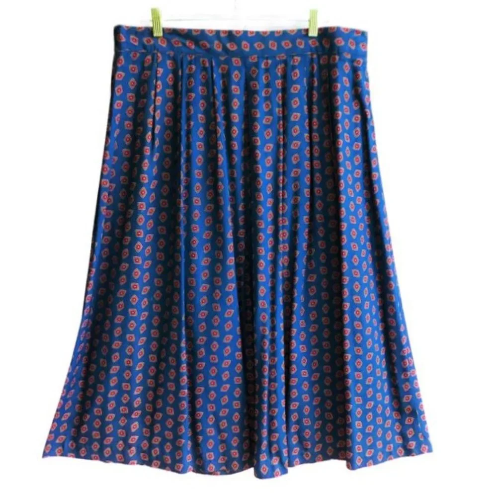SOLD Vintage 80s Midi Skirt Prairie Farmhouse Elastic Back Zip Teal Blue USA 20W - Picture 2 of 8
